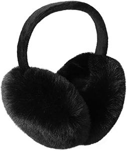 Simplicity Black Ear Muffs - Faux Furry Foldable Earmuffs for Men and Women - Warmers for Winter Outdoor Sports, Camping, Black