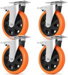 W B D WEIBIDA 6 inch Caster Wheels with Dual Locking, Casters Set of 4 Heavy Duty of 2400lbs, Premium Polyurethane No Noise Wheels for Cart, Workbench and Furniture
