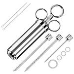 Meat Injector, 304 Stainless Steel Seasoning Injector, Professional Marinade Injector with 3 Professional Marinade Needles and 2 Cleaning Brush, 60ml Large Capacity (Silver)