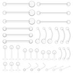 Lusofie 36pcs Clear Piercing Jewelry Retainer Plastic Nipple Rings Nose Rings for Surgery Navel Belly Button Ring Lip Labret Eyebrow Tongue Barbells Cartilage Tragus Earrings Retainer