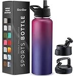 FineDine Triple Walled, Insulated Water Bottles with Straw - 40 Oz Stainless Steel Metal Bottle W/ 3 Leak Proof Lids - For Travel, School, Sports, Gym / Men, Women & Kids - Dreamy Purple