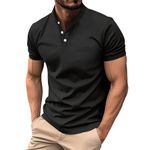 AMDOLE Deals of The Day Sale Prime,Mens Dress Shirts Summer Casual Short Sleeved Buttons Lapel Solid Color Short Sleeved T Shirt Tops Mens Casual T Shirts,M,Black-B