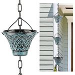 HANAYARD Rain Chains 8.5 Ft, Gutter Downspouts Diverter Outdoor Metal Copper Plaid Rainwater Extensions, 12 Cups