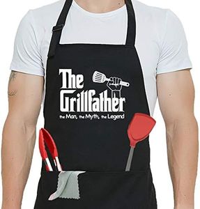 Funny Apron for Men/Women 100% Cotton Thick and Durable Waterproof Chef Apron, The Grillfather, One size