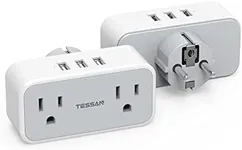 TESSAN Type E F Plug Adapter 2 Pack, Germany France Power Adapter, Schuko Plug with 2 AC Outlet 3 USB Charger, Travel Adaptor for US to Europe EU Spain Iceland Greece Korea Russia German French