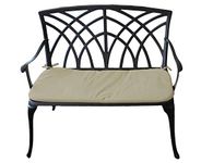 Charles Bentley Black Cast Aluminium, Outdoor, Rustic, Bench, For Patio, Garden, Balcony, Decking, Furniture, 2 Seater, with Cream Seat Cushion, Rustproof, Stylish, Bronze Finish (98x89x55cm)