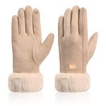 Nivofu Winter Gloves Women,Winter Warm Gloves,Touch Screen Fingertip Glove,Suede Leather Gloves for Women (Beige)