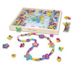 Melissa & Doug Bead Bouquet Deluxe Wooden Bead Set, Arts & Crafts, Handy Wooden Tray, 220 Beads and 8 Cords