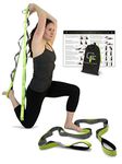 Gradient Fitness Stretching Strap, Premium Quality Multi-loop Strap, Neoprene Padded Handles, 12 Loops, 1.5" W x 8' L (Green and Grey)