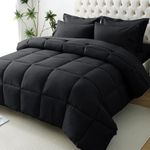 JOLLYVOGUE Queen Comforter Set 7 Pieces - Black Bed in a Bag Ultra-Soft - Goose Down Alternative - Premium 1800 Series with Comforter, Sheets, Shams & Pillowcases