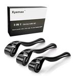 Xyemao Beard Growth Roller| Derma Roller 3Pack (0.25+0.5+1.0) mm | Beard Roller | Titanium Micro Needling Roller for Men and Women | Stimulate Beard and Hair Growth - Black