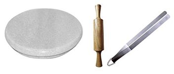 Jaipur Ace Indian Marble Roti Maker/White Rolling Pin Board 10 Inch Diameter (Stone) (White Roti Maker + Belan + Tong)