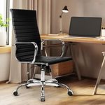 Furb Eames Office Chair with Adjustable Tilt Function, Eames Replica Home Office Chair, Adjustable Height Swivel Desk Chair with Silver Armrests and Legs for Home （Black）