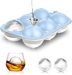 AUS Living Premium Ice Sphere Maker (Blue), 6 Spherical Balls Ice Tray Makes Large 6cm Ice Spheres, Securing Systems no Leak - Food Safe Silicone, Perfect for Whiskey and Cocktails, Funnel Included