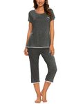 MINTLIMIT Women's 2 Piece Short Sleeve Pajama Set Comfy Sleep Wear Simple Style (Deep Grey,Size M)