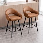 Wahson PU Leather Bar Stools Set of 2 Breakfast Bar Chairs with Backrest Upholstered Kitchen Counter Chairs, Swivel Bar Stools for Home Bar/Kitchen Island, Brown