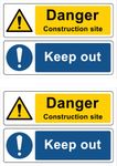 The Signal Range Pack of 2 signs 300mm x 200mm x 3mm with rounded corners - Danger construction site Keep out (with brass eyelets)