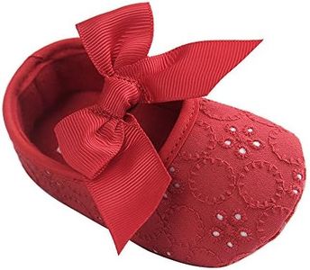 LACOFIA Baby Girls Christening Shoes Infant Crib Shoes Anti-Slip Soft Sole Prewalkers, A Red, 0-3 Months