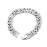 FuninCrea Titanium Steel Cuban Link Bracelet for Men Women, 13mm Retro Vintage Hip Hop Bracelet Silver High Polished Cubic Zirconia Cuban Bracelet Miami Cuban Link Chain Bracelet (21 cm)