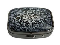 PTCRMG Image Custom Unique Pill Box Case Tablet Medicine Pocket Purse Travel Pill Vitamin Decorative Box Case Holder (Black Floral)