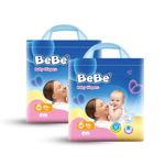 BeBe Baby Dry Care Diaper - Tape Style - Newborn- Pack of 2,upto 4 Kg, Custom fit, super soft band, All night Protection, 100% Wetness Lock, Adjustable fit with 5 star skin protection (160 pieces,NB).