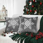 Lewondr Christmas Throw Pillow Covers, Snowflake Embroidery Pillow Cases Home Xmas Decorative Holiday Decor Cushion Covers Soft Velvet Pillow Cover for Sofa Bed Chair Set of 2, Gray