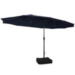 Tangkula 15FT Double-Sided Patio Umbrella with Base, Extra-Large Market Umbrella W/Crank System, Outdoor Twin Umbrella W/ 12-Rib Metal Structure & Air Vents for Garden, Backyard, Poolside (Navy)