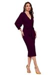 rosery paris Wonen's Formal Casual MIDI one Piece Bodycon Dress (Wine, Large)