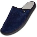 FOOTHUGS Men's Slippers Memory Foam Plantar Fasciitis Orthotic Leather Mens Mule Slippers | Arch Support Slippers For Men | Wide Fit (7UK/41EU Wide, Navy Blue)