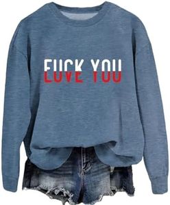 Womens Funny Fuck Or Love You Letter Printed Sweatshirt Casual Crew Neck Long Sleeve Pullovers Loose Fall Comfy Tops Blue