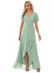 Ever-Pretty Women Chiffon V Neck Short Sleeves Asymmetrical Bridesmaid Dress Mint Green 14