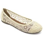 Ollio Women's Ballet Shoe Floral Lace Breathable Flat, Beige, 6.5