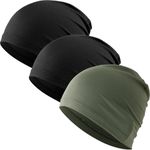 WTACTFUL Cooling Skull Cap for Men Women Breathable Running Caps Sweat Hat Skull Caps Thin Slouchy Beanie for Dreadlock Cycling Motorcycle Riding Hiking Helmet Liner Sport 3Pack Black Black Deep-Green