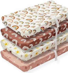 4 Pack Changing Pad Cover Boho Nursery Sheets Sunshine and Rainbow Desdign Neutral Unisex Fitted Baby Changing Pad Cover Sheets for Baby Boys or Girls (Changing Pad Cover)