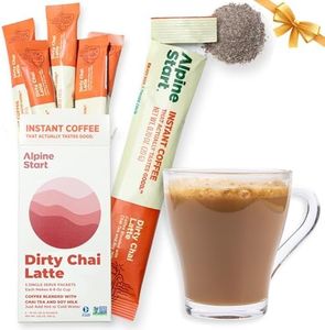 Alpine Start Premium Instant Coffee Dirty Chai Latte, Arabica Coffee Blended with Traditional Chai Spices, Black Tea & Soy Milk. Vegan, Dairy & Gluten Free, 5 Single Serve Packets, 3.5 Oz (Pack of 1)