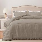 HARBOREST Queen Comforter Set Oatmeal - Ruffle Comforter for Queen Size Bed, Lightweight Comforter Set for All Seasons, 3 Pieces Shabby Chic Bedding Comforter Set(1 Comforter & 2 Pillow Shams)