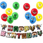 Minecraft Birthday Decorations Mine craft Gaming Party Pack,1pcs Happy Birthday Minecraft Banner and 12pcs 12inch Minecraft Gaming Birthday Balloons for Kids Boys Minecraft Games Party Decorations