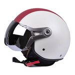 Vintage Motorbike Open Face Helmet Motorcycle Jet Crash Helmet Lightweight Safety Electric Biker Helmet ECE/DOT Approved Retro with Visor Scooter Pilot Helmet for Men and Women,red White,L