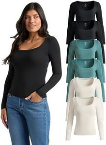True Classic Womens Tops – Soft Ribbed & Cotton Tees and Flattering Fit Tank Tops for Women, Casual Novelty Summer Tops for Women, Ribbed Long Sleeve Scoop Neck, Pack of 6, Staple, L