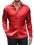 COOFANDY Satin Button Down Shirt Long Sleeve Silk Like Wedding Shirts Luxury Dress Shirt Red