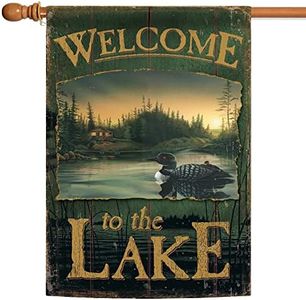 Toland Home Garden Loon Lake Welcome 28 x 40 Inch Decorative Rustic Fence Outdoors Bird Scene House Flag