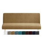 XINEAGE Velvet Futon Cover High Stretch Armless Couch Covers Spandex Fabric Sofa Bed Slipcover Anti Slip Furniture Protector with Elastic Bottom Machine Washable (Futon, Camel)