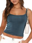 Trendy Queen Womens Spaghetti Strap Tank Tops Adjustable Cute Camisole Going Out Crop Tops Summer Clothes, HazeBlue, XL