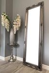 DOWNTON INTERIORS Beautifully Tall & Ornate ANTIQUE SILVER Vintage Style Dressing Wall Mirror with Bevelled Glass - Overall Size: 56 inches x 18 inches (142 cm x 47 cm)