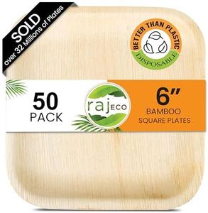 Raj Eco Compostable Palm Leaf Plates Like Bamboo Plates Disposable - 6 Inch Square 50 Party Plates, Natural Wooden, Eco-Friendly, Fancy Biodegradable & Disposable Dessert Appetizer Plates