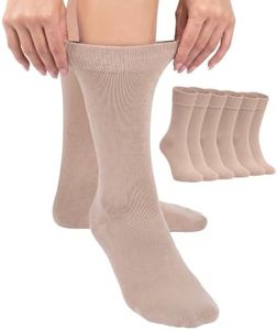 Hugh Ugoli Women Rayon Dress Socks, Extremely Soft Thin Crew Socks for Business, Trouser & Casual, Non-Binding & Breathable, Beige, 6 Pairs, Shoe Size: 6-9