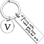 PETSAVIOUR Appreciatione Gifts 26 Letter Keychain Drive Safe Keychain A-Z Gifts Father's day Gifts for Husband Dad Boyfriend Initial Keyring Gift (V)