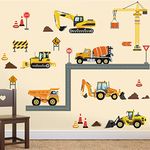 decalmile Construction Vehicles Wall Decals Trucks Tractor Excavator Road Wall Stickers Baby Nursery Boys Bedroom Playroom Wall Decor