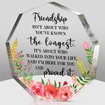 Bucherry Friendship Gift for Woman Friend Bestie Friend Sunflower Gifts for Women Cheer up Gift for BFF Acrylic Heart Friendship Keepsake Birthday Gifts for Friends Female (Nonagon Flower)