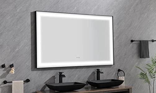 96x36 Inch Framed LED Bathroom Mirror, Dimmable Lighted Vanity Makeup Mirror with 3 Colors, Anti-Fog Wall Mounted Large Wall Mirror, Plug or Hardwire, 5MM Shatterproof Glass, Horizontal/Vertical